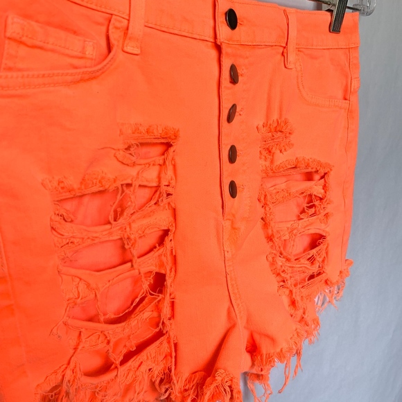 Fashion Nova Neon On Edge Distressed Denim Shorts - Picture 3 of 8